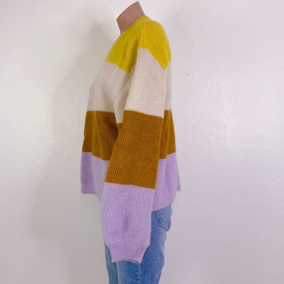 H&M Knitted Mohair Wool Blend Long Sleeve Stripe Pullover Sweater Yellow size XS - Picture 7 of 11